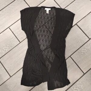 KENAR Black Lace Knit Sleeveless Duster Cardigan Vest Women's Size M